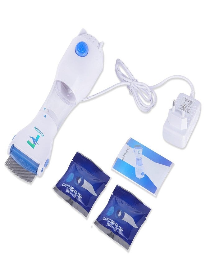FLUZOV Electric Head Lice Removal Comb - Chemical-Free Nit & Egg Remover Machine - Vacuum Suction Lice Extractor for Kids & Adults - Includes 2 Disposable Capture Filters, White/Blue - Image 1