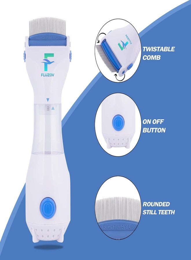 FLUZOV Electric Head Lice Removal Comb - Chemical-Free Nit & Egg Remover Machine - Vacuum Suction Lice Extractor for Kids & Adults - Includes 2 Disposable Capture Filters, White/Blue - Image 5