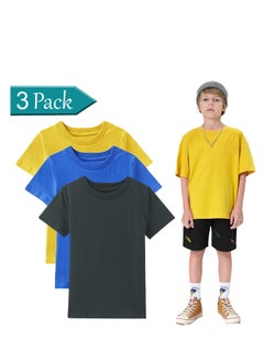 Selecta Now Boys Premium 100% Combed Cotton Plain Crew Neck 3 Pack T-Shirts Soft Breathable Shirts  - Image 1