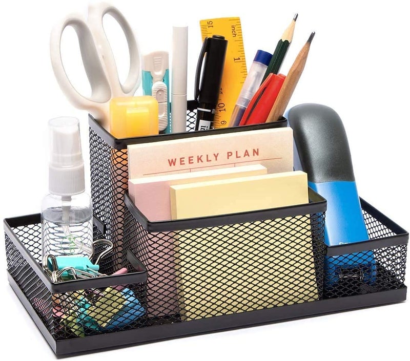 LYDL Mesh Desk Organizer with 4 Compartments, Office Organizer Supplies Accessories for Desk Accessories, Suitable for Home, Office, or Students, Black - Image 4