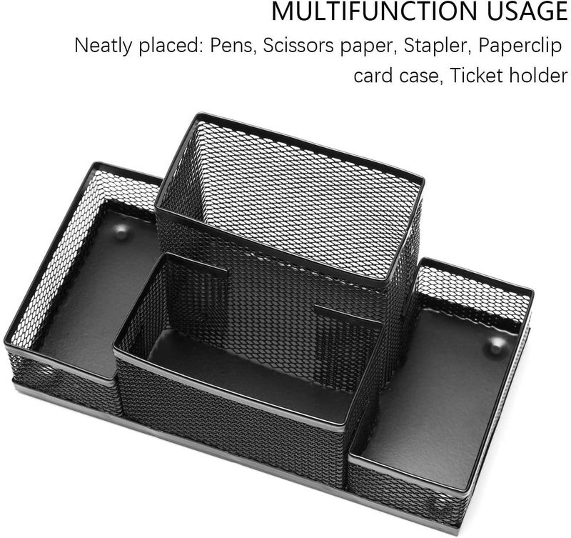 LYDL Mesh Desk Organizer with 4 Compartments, Office Organizer Supplies Accessories for Desk Accessories, Suitable for Home, Office, or Students, Black - Image 5
