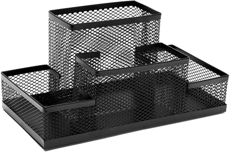 LYDL Mesh Desk Organizer with 4 Compartments, Office Organizer Supplies Accessories for Desk Accessories, Suitable for Home, Office, or Students, Black - Image 1