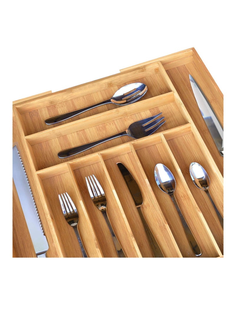 Womdee Kitchen Drawer Organizer, Womdee  Expandable Cutlery Tray, Silverware Utensil Holder with Grooved Drawer Dividers for Flatware and Kitchen Utensils  (9 Slot, Natural)  - Image 5
