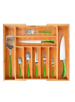 Womdee Kitchen Drawer Organizer, Womdee  Expandable Cutlery Tray, Silverware Utensil Holder with Grooved Drawer Dividers for Flatware and Kitchen Utensils  (9 Slot, Natural)  - Image 1