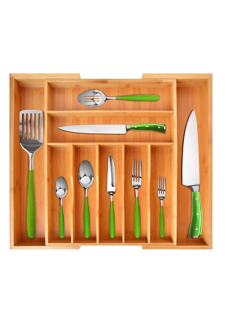 Womdee Kitchen Drawer Organizer, Womdee  Expandable Cutlery Tray, Silverware Utensil Holder with Grooved Drawer Dividers for Flatware and Kitchen Utensils  (9 Slot, Natural)  - Image 1