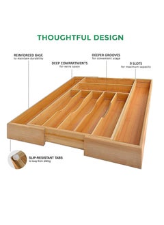 Womdee Kitchen Drawer Organizer, Womdee  Expandable Cutlery Tray, Silverware Utensil Holder with Grooved Drawer Dividers for Flatware and Kitchen Utensils  (9 Slot, Natural)  - Image 4