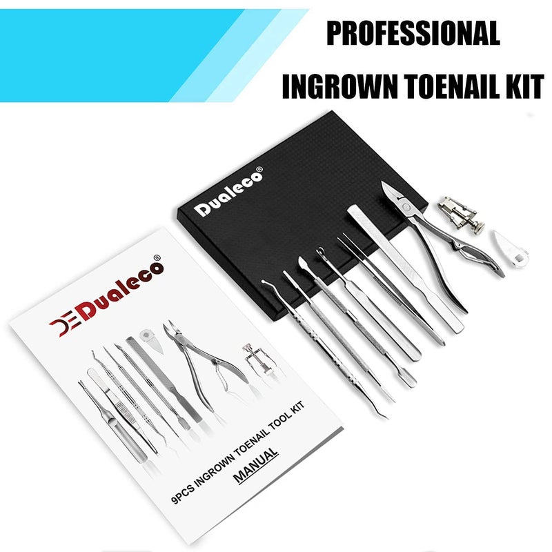 Dualeco Ingrown Toenail Tool Kit (9PCS), Professional Toe Nail Clipper Set for Ingrown & Thick Nail, Stainless Steel Ingrown Toenail Kit, Surgery Grade Manicure Pedicure Tool by Dualeco - Image 2