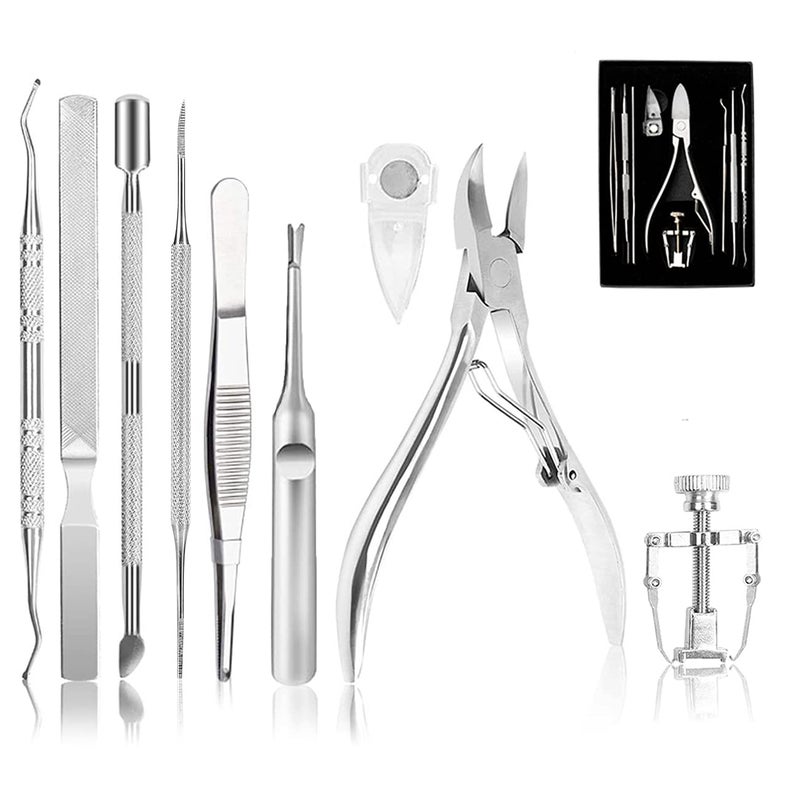 Dualeco Ingrown Toenail Tool Kit (9PCS), Professional Toe Nail Clipper Set for Ingrown & Thick Nail, Stainless Steel Ingrown Toenail Kit, Surgery Grade Manicure Pedicure Tool by Dualeco - Image 1