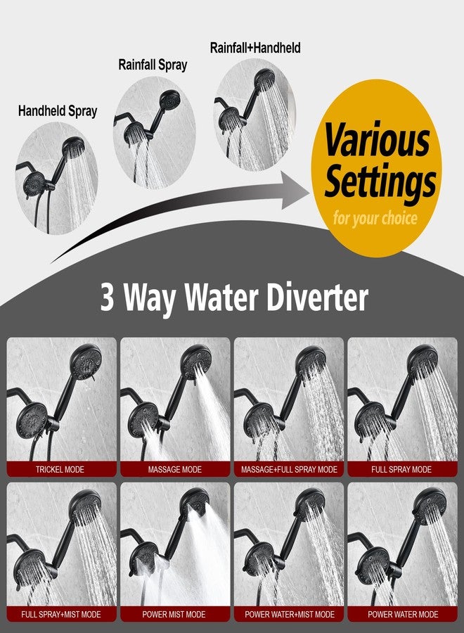 sumerain Matte Black 3-Way Showerhead and Handheld Shower Combo with Shower Hose,Enjoy Luxurious Multi-settings Rain Shower and Hand Held Shower Separately or Together - Image 3