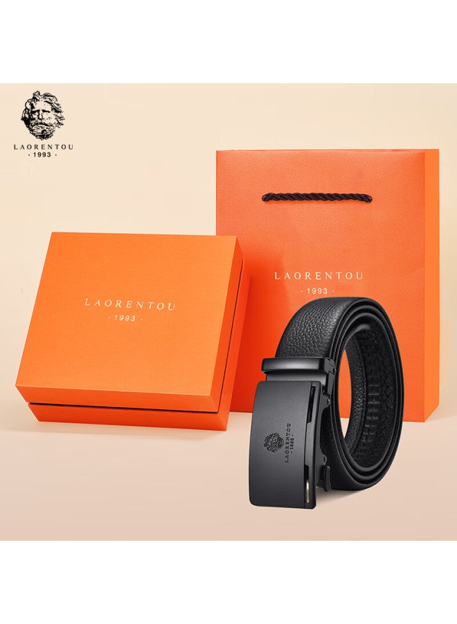 Laorentou Men's Leather Belt, Business Casual Automatic Buckle Waistband, Top-grain Cowhide, Simple Trouser Belt, Birthday Gift For Boyfriend - Image 4