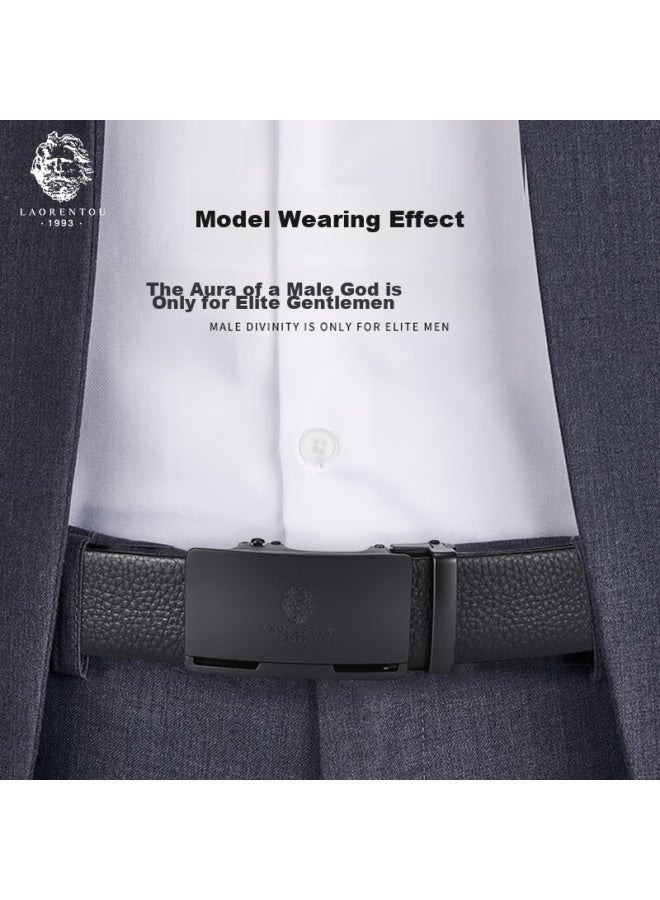 Laorentou Men's Leather Belt, Business Casual Automatic Buckle Waistband, Top-grain Cowhide, Simple Trouser Belt, Birthday Gift For Boyfriend - Image 5