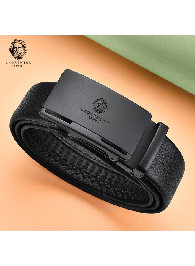 Laorentou Men's Leather Belt, Business Casual Automatic Buckle Waistband, Top-grain Cowhide, Simple Trouser Belt, Birthday Gift For Boyfriend - Image 1