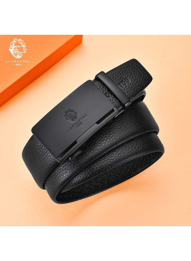 Laorentou Men's Leather Belt, Business Casual Automatic Buckle Waistband, Top-grain Cowhide, Simple Trouser Belt, Birthday Gift For Boyfriend - Image 2