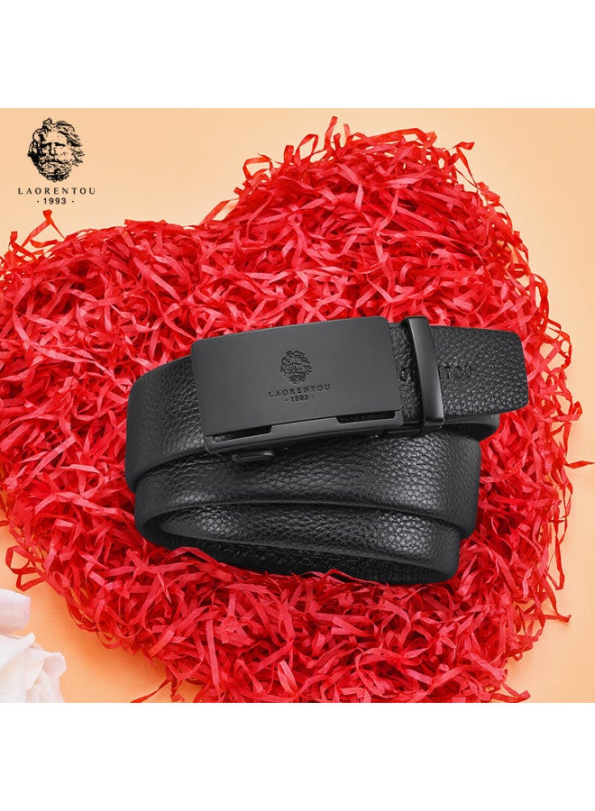 Laorentou Men's Leather Belt, Business Casual Automatic Buckle Waistband, Top-grain Cowhide, Simple Trouser Belt, Birthday Gift For Boyfriend - Image 3