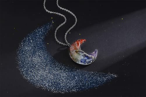 MAIBAOTA 7 Chakra Healing Crystal Necklace Gothic Necklaces for Women Crescent Moon Phase Stone Pendant Necklaces Natural Reiki Spiritual Quartz Gemstone Hippie Witch Jewelry Gifts for Women - Image 4