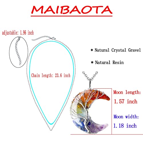 MAIBAOTA 7 Chakra Healing Crystal Necklace Gothic Necklaces for Women Crescent Moon Phase Stone Pendant Necklaces Natural Reiki Spiritual Quartz Gemstone Hippie Witch Jewelry Gifts for Women - Image 5