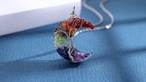 MAIBAOTA 7 Chakra Healing Crystal Necklace Gothic Necklaces for Women Crescent Moon Phase Stone Pendant Necklaces Natural Reiki Spiritual Quartz Gemstone Hippie Witch Jewelry Gifts for Women - Image 2