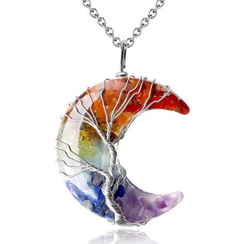 MAIBAOTA 7 Chakra Healing Crystal Necklace Gothic Necklaces for Women Crescent Moon Phase Stone Pendant Necklaces Natural Reiki Spiritual Quartz Gemstone Hippie Witch Jewelry Gifts for Women - Image 1