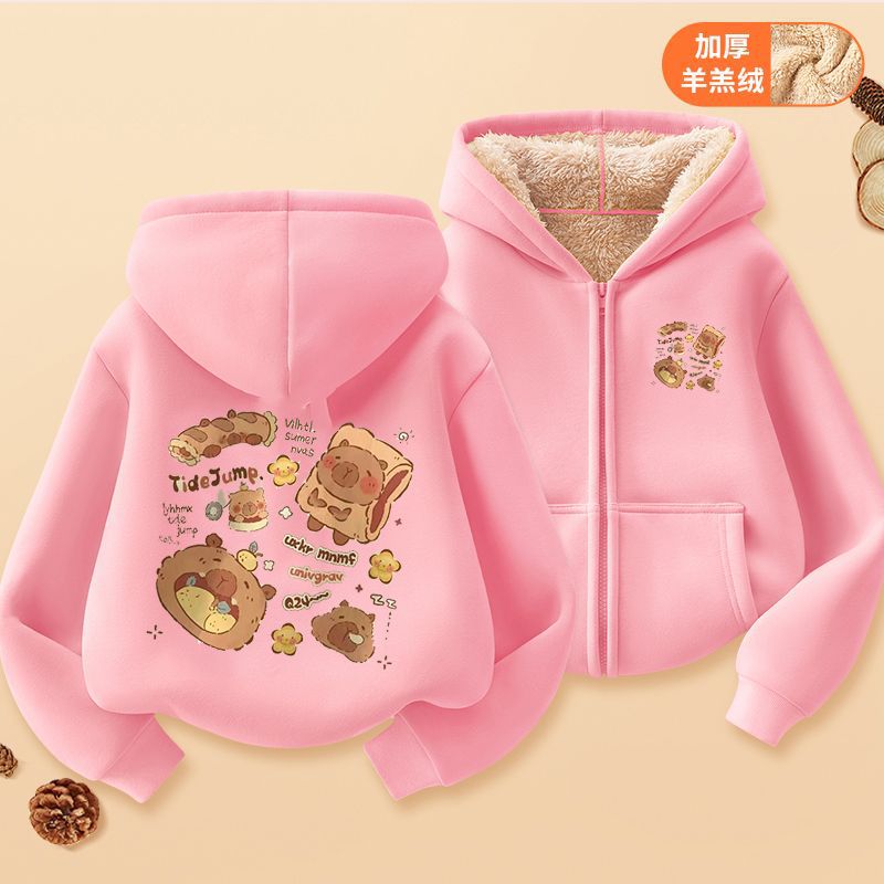 Hooded Sweater Girl'S Zipper Sweater Kapibala Capybara Children'S Coat Cardigan - Image 2