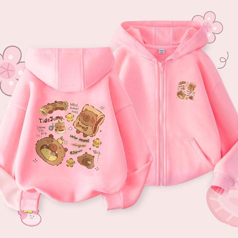 Hooded Sweater Girl'S Zipper Sweater Kapibala Capybara Children'S Coat Cardigan - Image 3