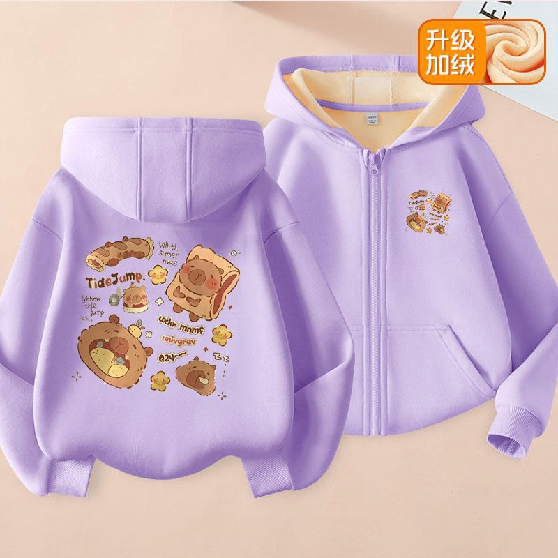 Hooded Sweater Girl'S Zipper Sweater Kapibala Capybara Children'S Coat Cardigan - Image 5