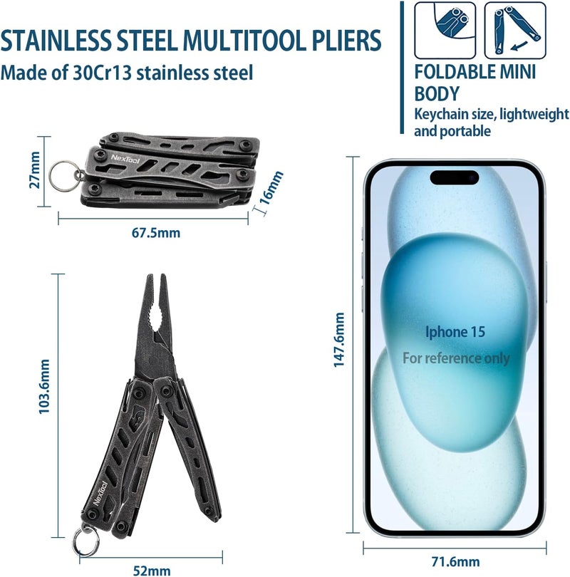 Nextool EDC Keychain Multitool, 10 in 1 Mini Pocket Knife Multi Tool with Needlenose Pliers, Scissors, Mini Useful Cool Gadgets for Men, Gifts For Dad Men Him Boyfriend-Dark - Image 2