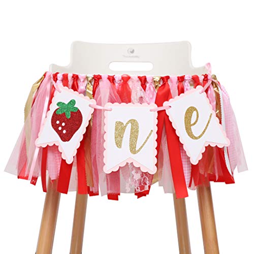 BOOMPA Berry Strawberry Theme High Chair Banner - Smash Cake Photo Prop - 1st Birthday Photo Backdrop Decorations - Souvenir and Gifts for Kids (Strawberry-2) - Image 1