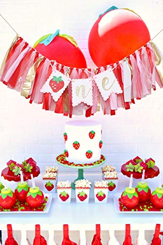 BOOMPA Berry Strawberry Theme High Chair Banner - Smash Cake Photo Prop - 1st Birthday Photo Backdrop Decorations - Souvenir and Gifts for Kids (Strawberry-2) - Image 4