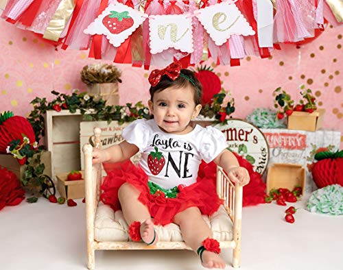 BOOMPA Berry Strawberry Theme High Chair Banner - Smash Cake Photo Prop - 1st Birthday Photo Backdrop Decorations - Souvenir and Gifts for Kids (Strawberry-2) - Image 2