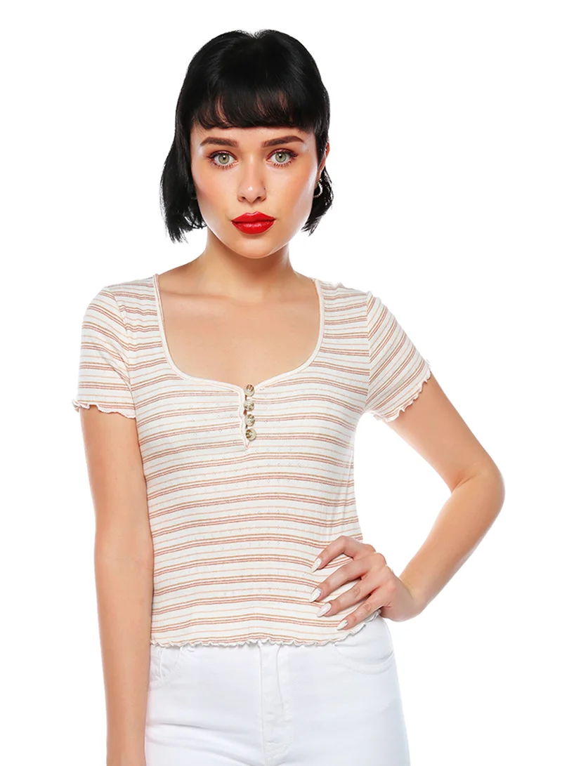 London Rag Ivory Striped Casual Top