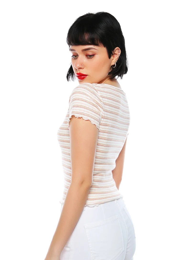 London Rag Ivory Striped Casual Top