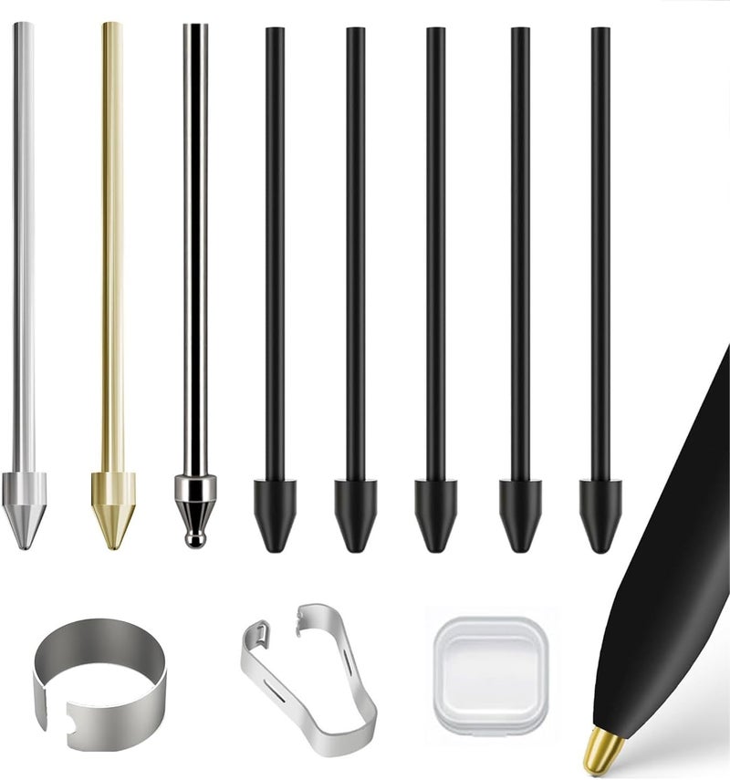 SLAUNT Replacement Metal Nibs/Tips Compatible with Samsung Galaxy Tab S10 Ultra/S9/S9 Ultra/S8/S8 Ultra/S7/S7 FE/S6 Lite/S22U/S23U/S24U/S25U S Pen 2 Pcs Metal+Plastic Nibs/Tips+Clip (3+5 pcs Set) - Image 1