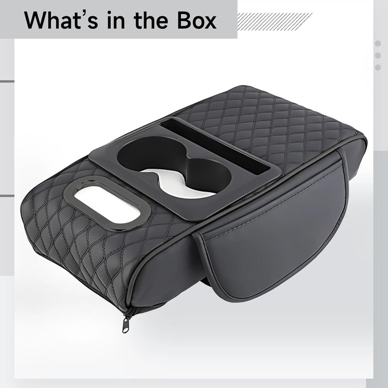 Fit 4-in-1 Car Armrest Cover Pad, Nappa Leather Center Console Organizer with Cup Holders, Tissue, and Phone Slot - Image 3