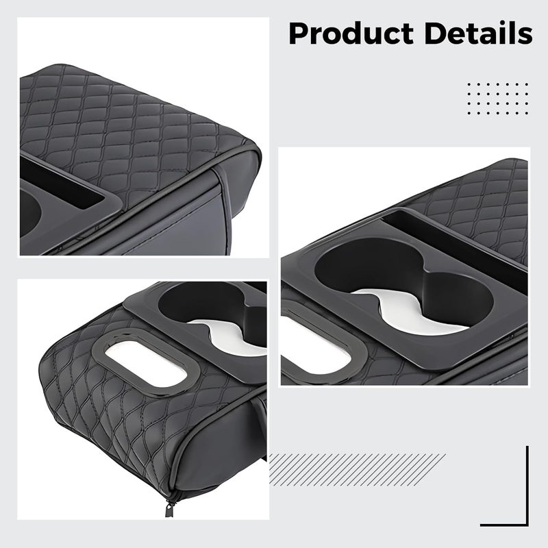 Fit 4-in-1 Car Armrest Cover Pad, Nappa Leather Center Console Organizer with Cup Holders, Tissue, and Phone Slot - Image 2
