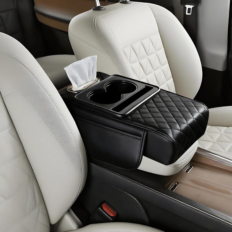 Fit 4-in-1 Car Armrest Cover Pad, Nappa Leather Center Console Organizer with Cup Holders, Tissue, and Phone Slot - Image 4