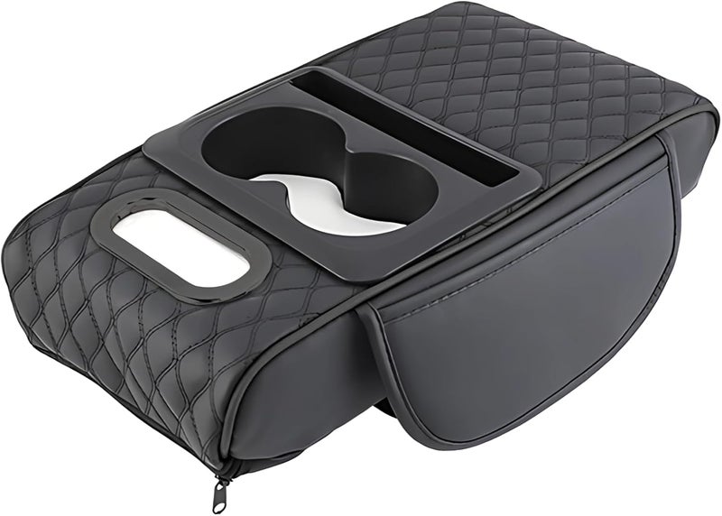 Fit 4-in-1 Car Armrest Cover Pad, Nappa Leather Center Console Organizer with Cup Holders, Tissue, and Phone Slot - Image 1