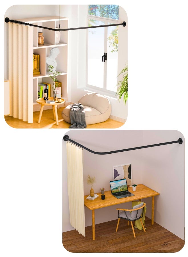 Chase Up Stretchable 304 Stainless L Shaped Bathroom Bathtub Corner Shower Curtain Rod Rack (Black :60-133 x 60-133 cm) - Image 4