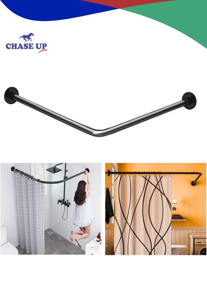 Chase Up Stretchable 304 Stainless L Shaped Bathroom Bathtub Corner Shower Curtain Rod Rack (Black :60-133 x 60-133 cm) - Image 1