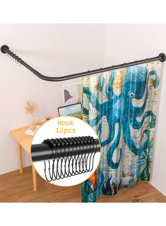 Chase Up Stretchable 304 Stainless L Shaped Bathroom Bathtub Corner Shower Curtain Rod Rack (Black :60-133 x 60-133 cm) - Image 5