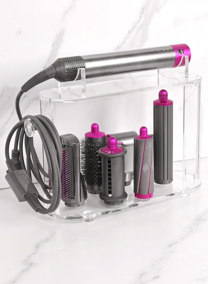 ZEESQUARE Dyson Airwrap Holder & Organizer Stand | Acrylic Storage Rack for Dyson Airwrap Styler & Accessories | 6-Slot Countertop Hair Tool Organizer with Cord Hook for Long Barrel, Diffuser, Brushes & Attachments | Clear - Image 1