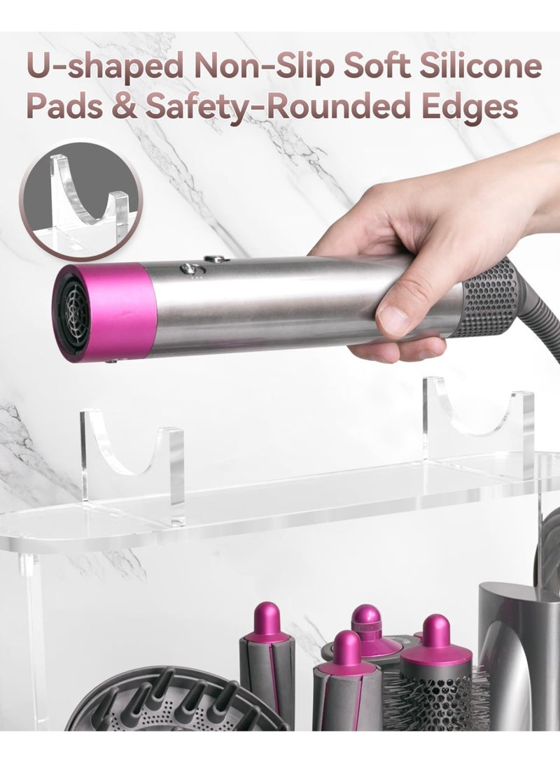 ZEESQUARE Dyson Airwrap Holder & Organizer Stand | Acrylic Storage Rack for Dyson Airwrap Styler & Accessories | 6-Slot Countertop Hair Tool Organizer with Cord Hook for Long Barrel, Diffuser, Brushes & Attachments | Clear - Image 3