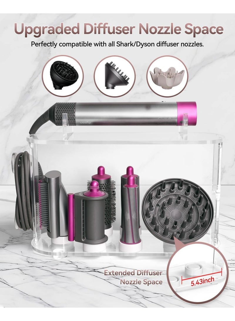ZEESQUARE Dyson Airwrap Holder & Organizer Stand | Acrylic Storage Rack for Dyson Airwrap Styler & Accessories | 6-Slot Countertop Hair Tool Organizer with Cord Hook for Long Barrel, Diffuser, Brushes & Attachments | Clear - Image 4