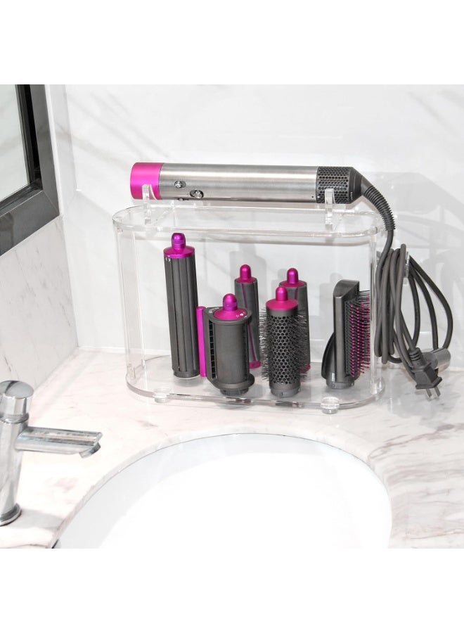 ZEESQUARE Dyson Airwrap Holder & Organizer Stand | Acrylic Storage Rack for Dyson Airwrap Styler & Accessories | 6-Slot Countertop Hair Tool Organizer with Cord Hook for Long Barrel, Diffuser, Brushes & Attachments | Clear - Image 2