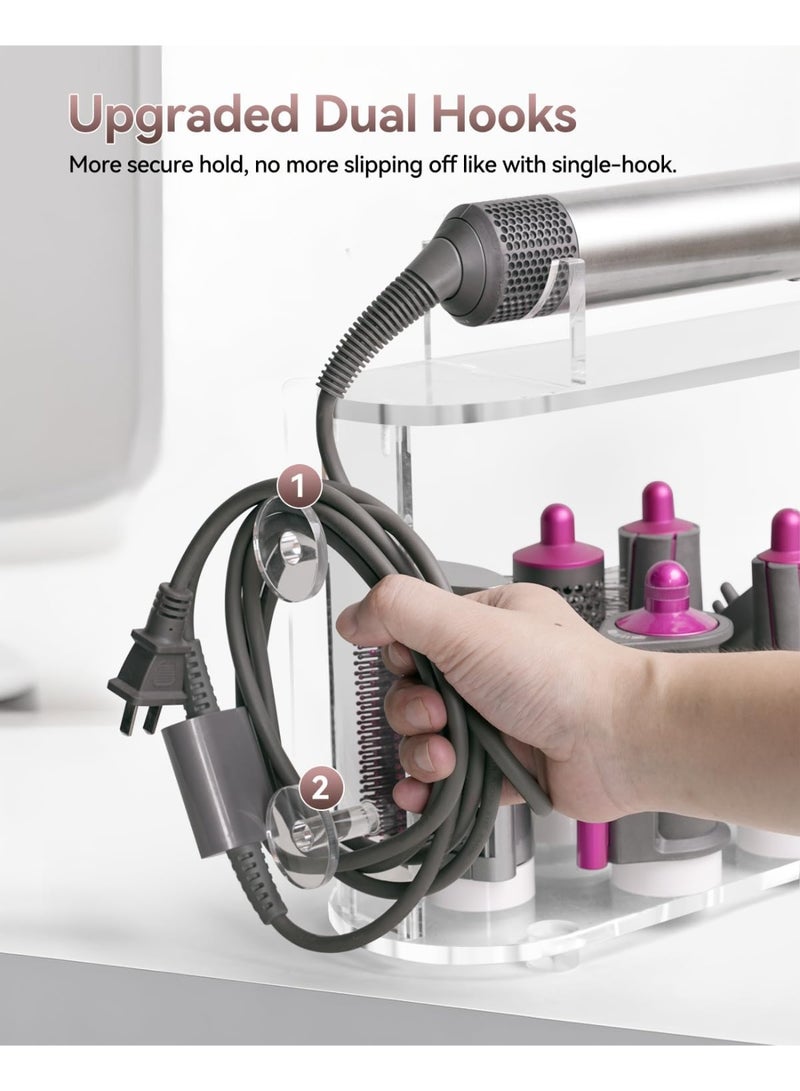 ZEESQUARE Dyson Airwrap Holder & Organizer Stand | Acrylic Storage Rack for Dyson Airwrap Styler & Accessories | 6-Slot Countertop Hair Tool Organizer with Cord Hook for Long Barrel, Diffuser, Brushes & Attachments | Clear - Image 5
