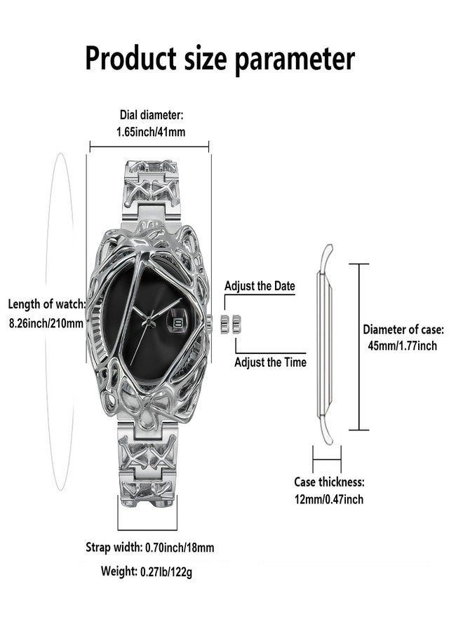 BARAMON Watches for Men Fashion Unique Quartz Watch Hip Hop Rock Punk Wrist Watch Casual Cool Wristwatches Stainless Steel Waterproof Men's Watch for Gift, Black - Image 5