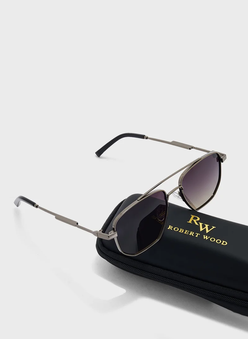 روبرت وود Polarized Gradient Lens Metal Frame Square Aviator Sunglasses