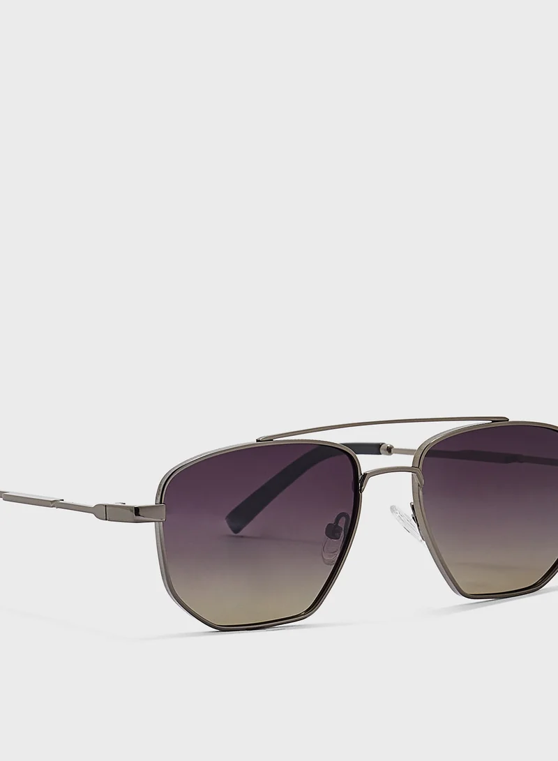 روبرت وود Polarized Gradient Lens Metal Frame Square Aviator Sunglasses