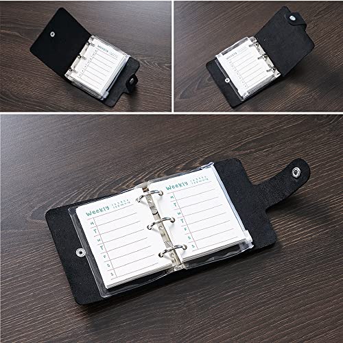 AxeWoodz A9 Genuine Leather Journal, Black Handmade Leather Pocket Size Binder Planner, Mini Vintage Leather Planner, 120 Sheets Pages, Loose Leaf 3-Ring with Snap Button Closure (Black) - Image 2