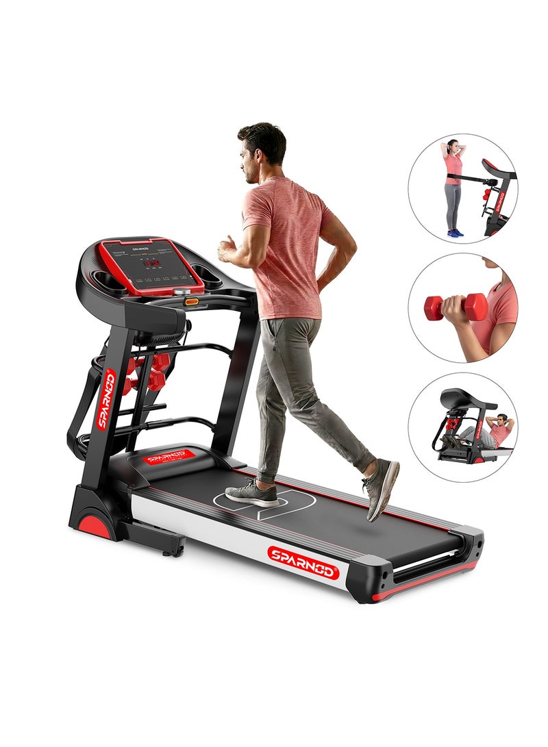 Sparnod Fitness STH-4400 Motorised Multifunction Foldable Treadmill for Home Use, 5HP Peak Motor, 1–14 km/h Speed, 15% Auto Incline, 12 Preset Programs, LED Display, USB/Bluetooth, 120 kg Capacity - Image 1