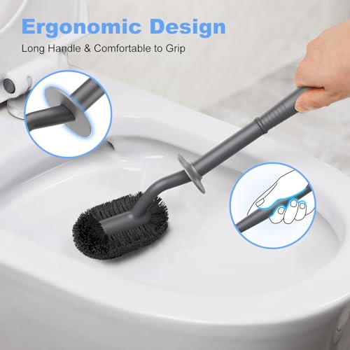 HAMITOR Toilet Bowl Brush Holder Set: Curved Design with Holder for Deep Cleaning Under Rim - Compact Hidden Scrubber for Small Space - Modern RV Bathroom Accessories - Gray - Image 5